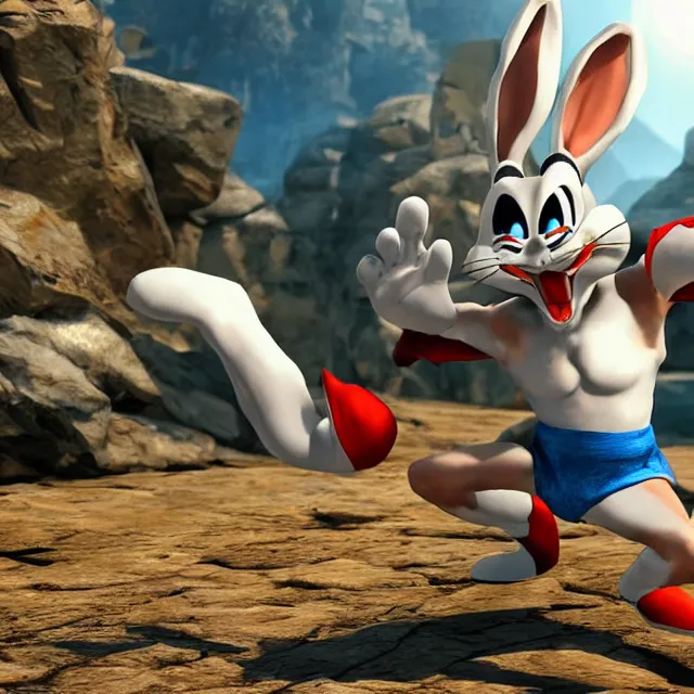 Prompt: bugs bunny in mortal kombat, 3 d videogame render, 4 k