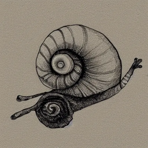 Image similar to snail made of sadness, dark, detailed, rustic, eerie, award winning