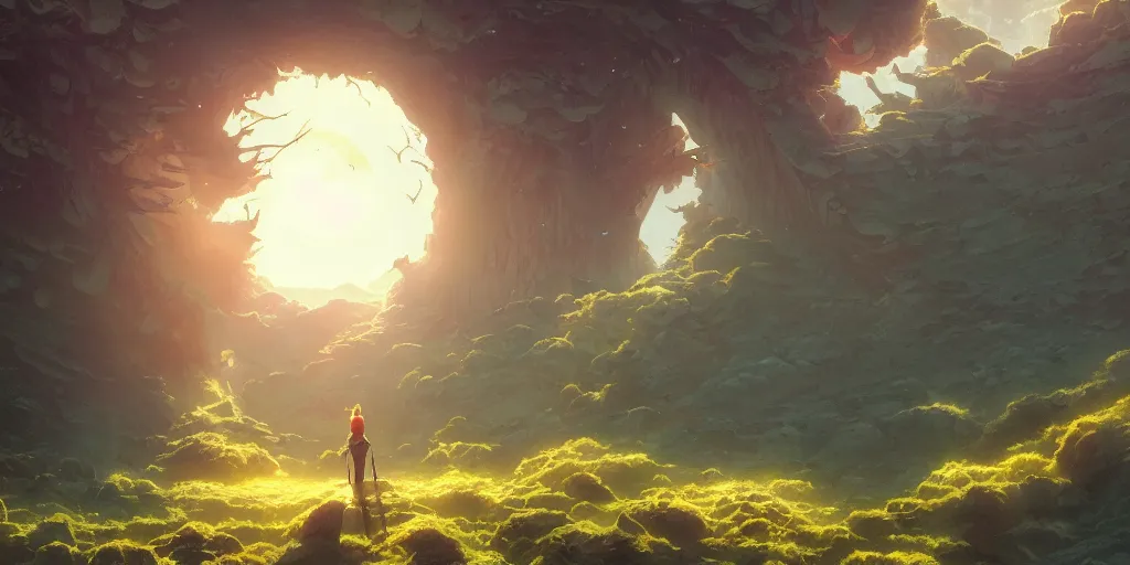 Image similar to inside the sun looking at the earth, unreal engine, fantasy art by greg, loish, rhads, ferdinand knab, tom bagshaw, makoto shinkai and lois van baarle, rossdraws, ilya kuvshinov, night lighting, trending on studio ghibli, highly detailed, 8 k, octane render