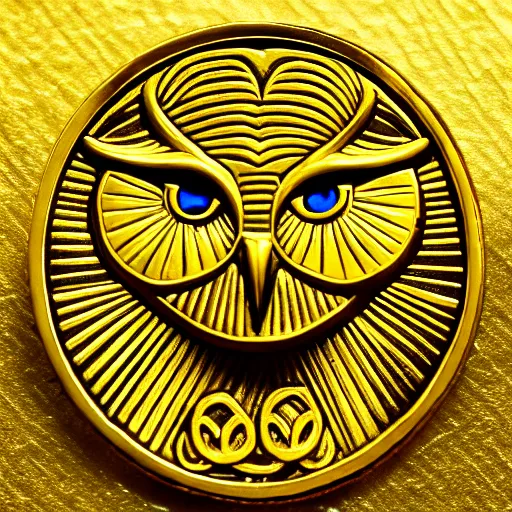 Prompt: owl symbol, worship like a god, egyptian, greece history, olympian god style, gold 2 4 k, uhd, hd, 8 k, history, god symbol, clean image, detailed