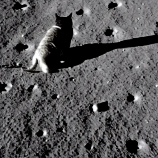 Prompt: A photo of a cat's first step on the Moon, 1969, Apollo 11 mission, old camera