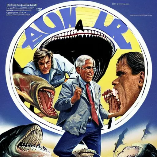 Image similar to doctor fauci on the jaws movie poster 1 9 7 5