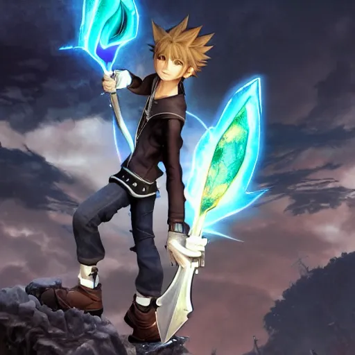 Image similar to a dark haired boy wielding a lance. character design. gesture drawing. line of action. official art, unreal engine 5, unreal engine. tetsuya nomura. kingdom hearts. medium shot. coherent. ray tracing hdr. 8 k. uhd. sharp focus. highly detailed. masterpiece. anime render. cinematic lighting. lifelike.