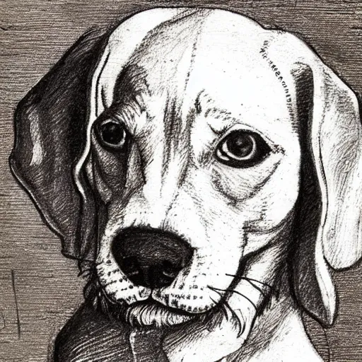 Prompt: sketch of dog, leonardo da vinci style, ideal.