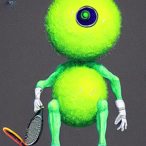 Prompt: a tennis ball monster made out of tennis balls ,tennis ball, tennis racket, colorful, digital art, fantasy, magic, trending on artstation, ultra detailed, professional illustration by Basil Gogos