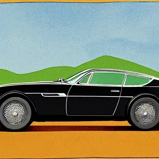 Prompt: illustration of a vintage aston martin