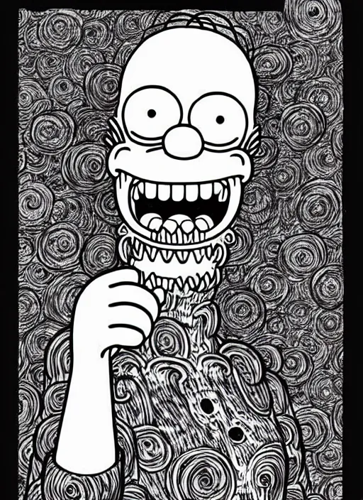 Image similar to junji ito style homer simpson, intricate, highly detailed, illustration, art by junji ito, junji ito