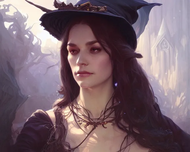 Image similar to old witch, deep focus, d & d, fantasy, intricate, elegant, highly detailed, digital painting, artstation, concept art, matte, sharp focus, illustration, hearthstone, art by artgerm and greg rutkowski and alphonse mucha