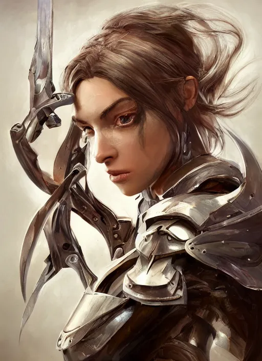 Image similar to a professional photographic portrait of a beautiful young female, partially clothed in battle armor, olive skin, long dark hair, beautiful bone structure, symmetrical facial features, intricate, elegant, digital painting, concept art, smooth, sharp focus, illustration, from Metal Gear, by Ruan Jia and Mandy Jurgens and Artgerm and William-Adolphe Bouguerea