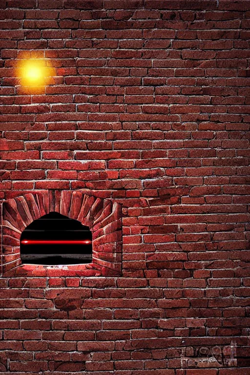 Image similar to biden with glowing red eyes breaking through a brick wall digital art illustration detailed