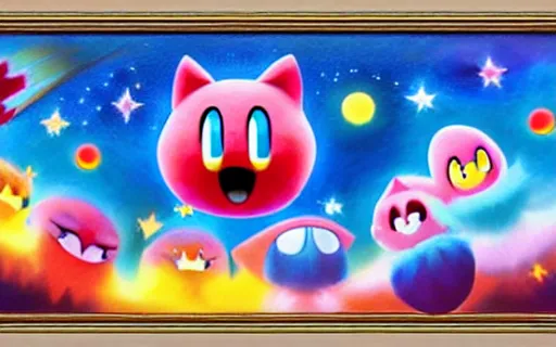 Prompt: Kirby star allies, oil painting on canvas, 8k, detailed