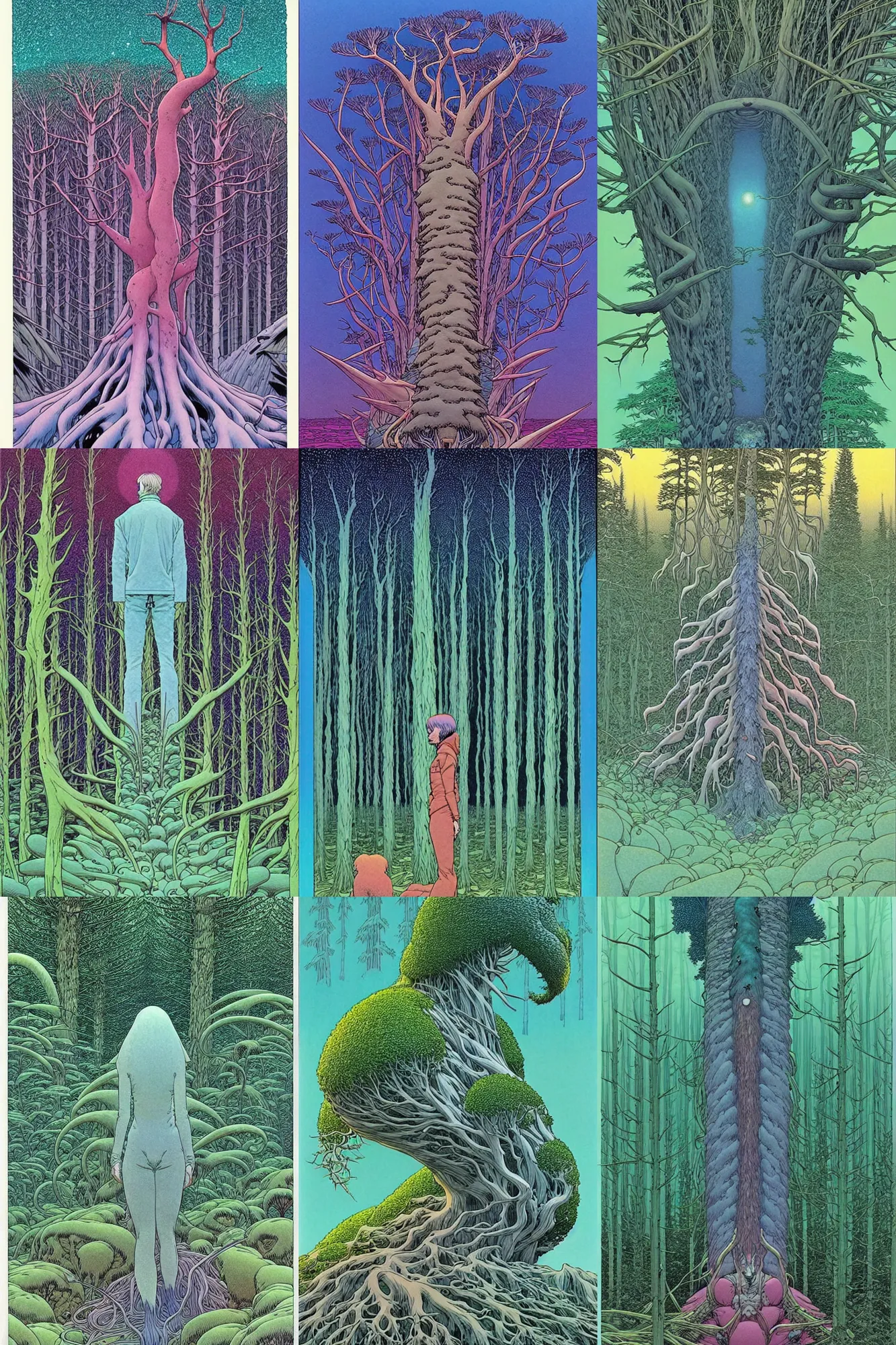 Prompt: ( ( ( ( ( strange forests and animals cover art. ) ) ) ) ) by mœbius!!!!!!!!!!!!!!!!!!!!!!!!!!!