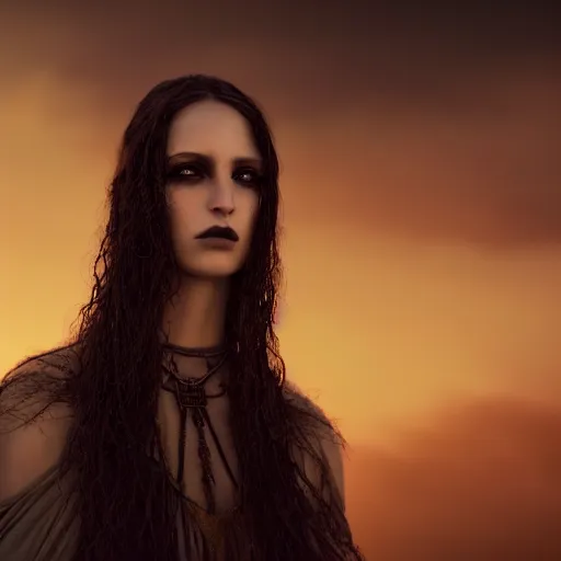 Image similar to photographic portrait of a stunningly beautiful gothic hermetic order of the golden dawn female in soft dreamy light at sunset, contemporary fashion shoot, by edward robert hughes, annie leibovitz and steve mccurry, david lazar, jimmy nelsson, breathtaking, 8 k resolution, extremely detailed, beautiful, establishing shot, artistic, hyperrealistic, beautiful face, octane render