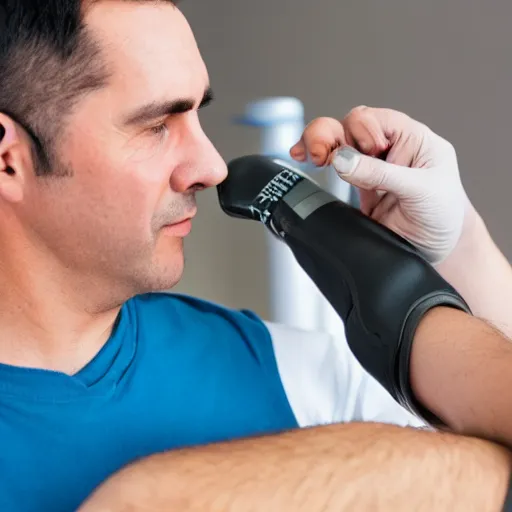 Prompt: a man having his blood pressure measured