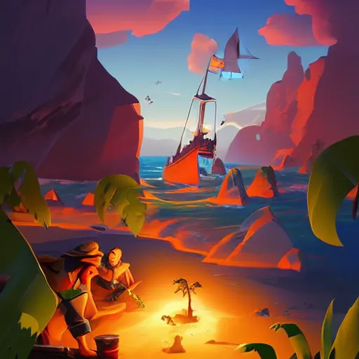 Image similar to painting treasure on sea of thieves game smooth median photoshop filter cutout vector, behance hd by jesper ejsing, by rhads, makoto shinkai and lois van baarle, ilya kuvshinov, rossdraws global illumination