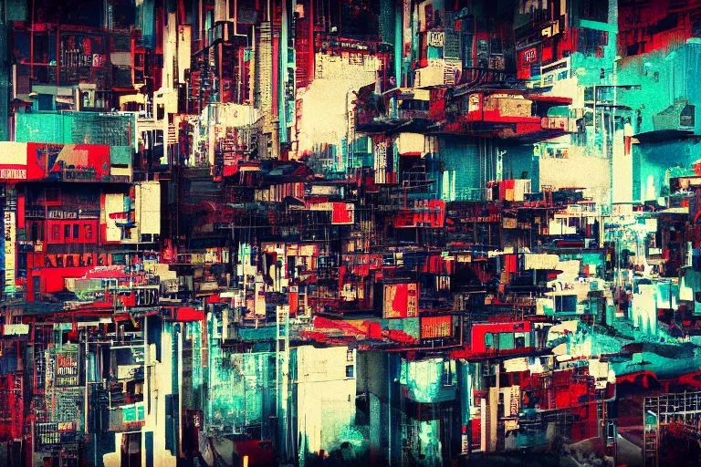 Image similar to architecture collage by atelier olschinsky, cyberpunk, (high contrast), ((oversaturated)), grafitti paint