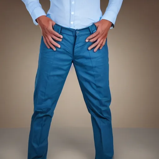 Image similar to man looking at his pants with confused look