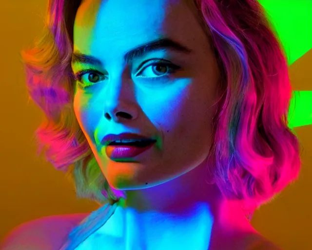 Image similar to neon sculpture of margot robbie, hyper detailed, award winning