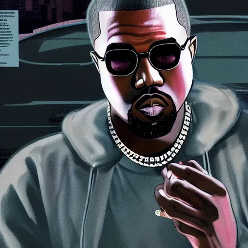 Prompt: kanye west in in gta v, cover art by stephen bliss, boxart, loading screen