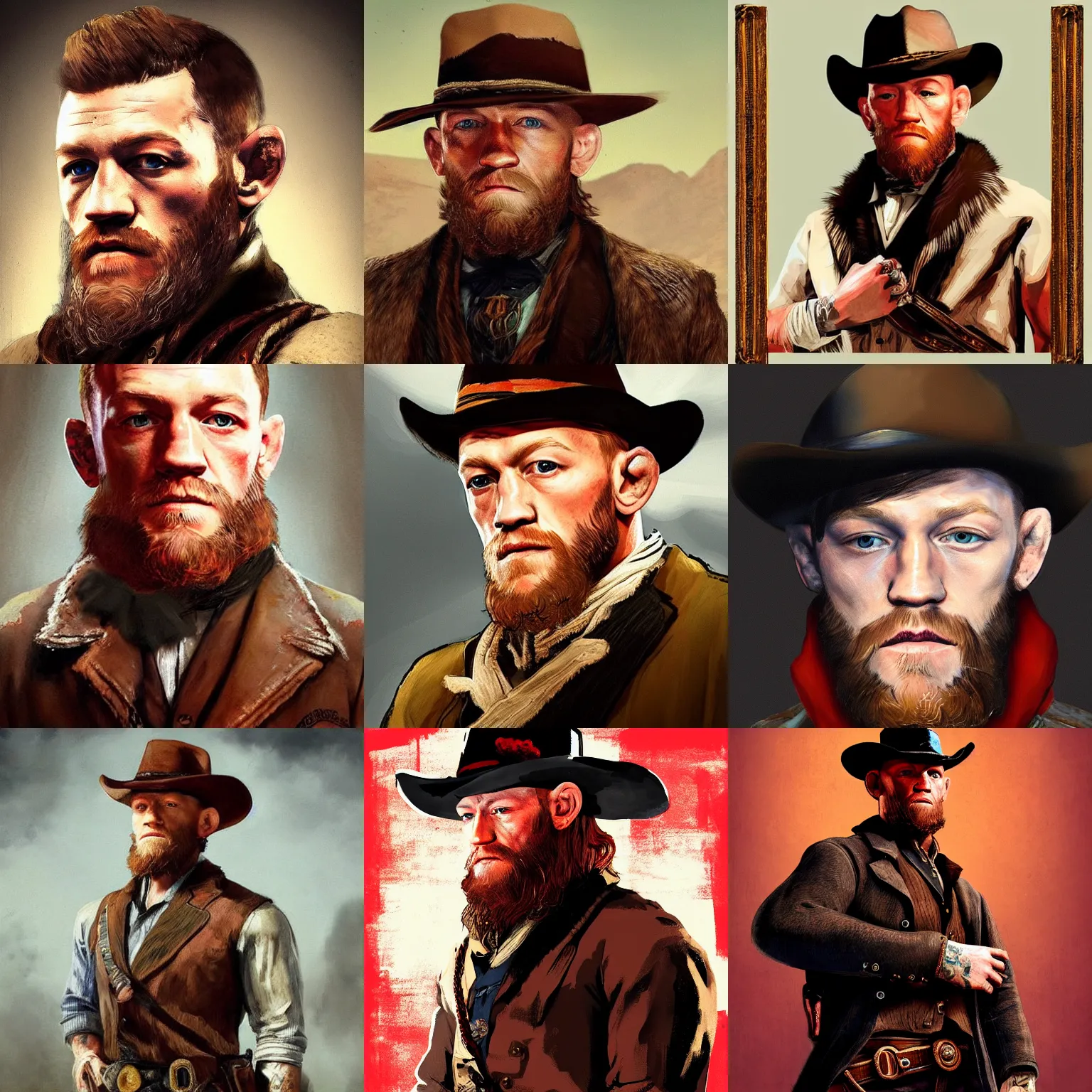 Prompt: a beautiful portrait of connor mcgregor as a red dead redemption 2 character, by rembrandt, featured on artstation