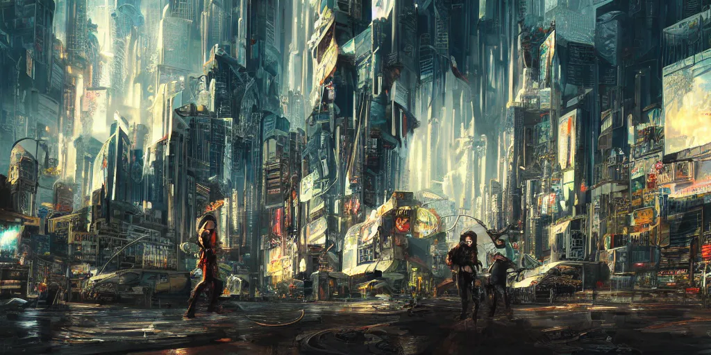 Prompt: Johnny silverhand in his prime, cyberpunk city, concept art, hd, intricate, painterly, explosions in the distance