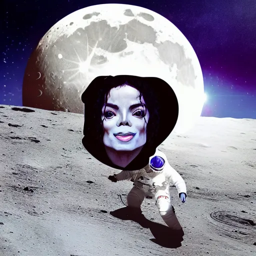 Prompt: michael jackson on the moon, creative photo manipulation, photoshop, digital art