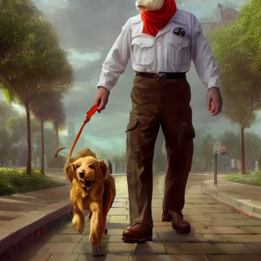 Image similar to john locke as mario walking a dog, plumbing jungle, detailed, centered, digital painting, artstation, concept art, donato giancola, joseph christian leyendecker, wlop, boris vallejo, breathtaking, 8 k resolution, extremely detailed, beautiful, establishing shot, artistic, hyperrealistic, beautiful face, octane render, cinematic lighting, dramatic lighting, masterpiece