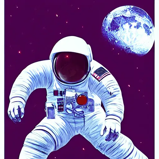 Prompt: an astronaut is skating on the moon digital art