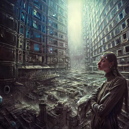 Image similar to Сyberpunk style portrait in a crowded city on another planet, Neo Norilsk, Neo Kyiv, sci-fi, fantasy, intricate, very very beautiful, elegant, highly detailed, smooth, photorealistic, cinematic, Unreal Engine 5, sharp focus, by Evgeny Zubkov, by Marat Zakirov, trending on Behance