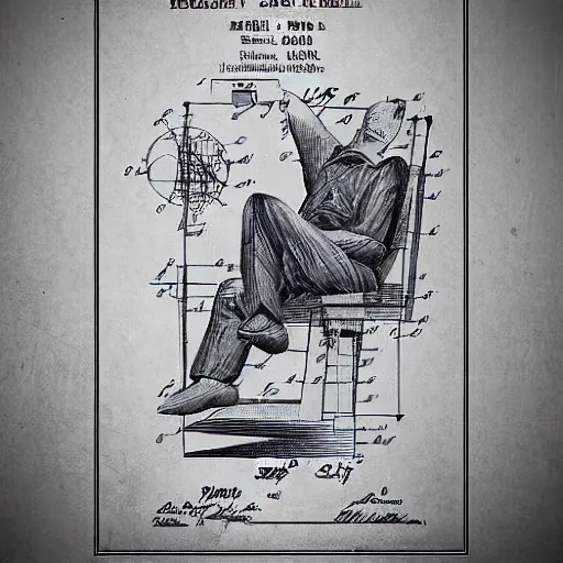 Image similar to sleeping man as a patent drawing. technical drawing. mathematical.