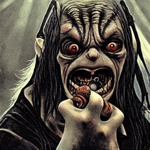 Image similar to Gollum screaming on rock concert , black metal band artist