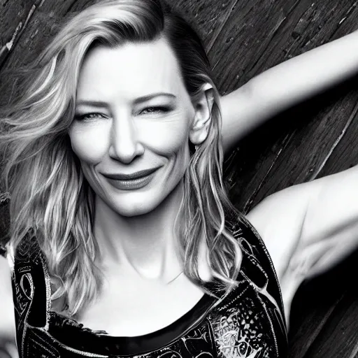 Image similar to high resolution image of cate blanchett with full body maori tattoos , highly detailed, photorealistic, 4k