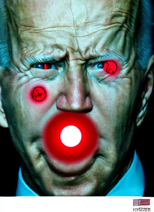 Image similar to hyper realistic ultra realistic horror terror dimensional photo furious glowing red eyes biden, high quality photo, detailed , 8k