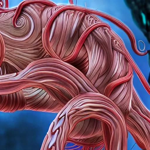 Image similar to A muscle with hundreds of human eyes and dozens of tentacles. ultra hd.