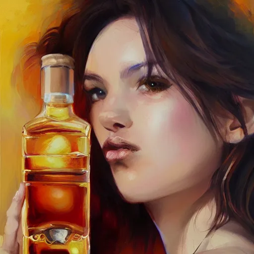 Prompt: a person with short brown hair drinking from a bottle of tequila, by ross tran, oil on canvas