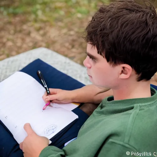 Prompt: Ethan Smith writing his next guide, (EOS 5DS R, ISO100, f/8, 1/125, 84mm, RAW, facial features)