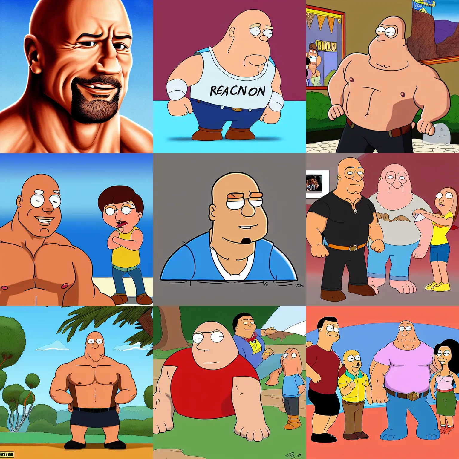 Prompt: Dwayne Johnson on Family Guy, cartoon, digital art