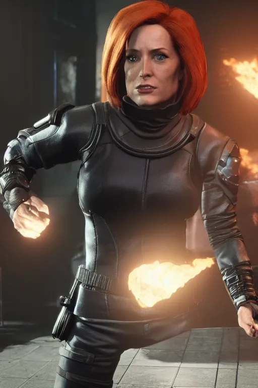 Prompt: Dana Scully in Mortal Kombat 11, ps5 cinematic screen capture, 4k