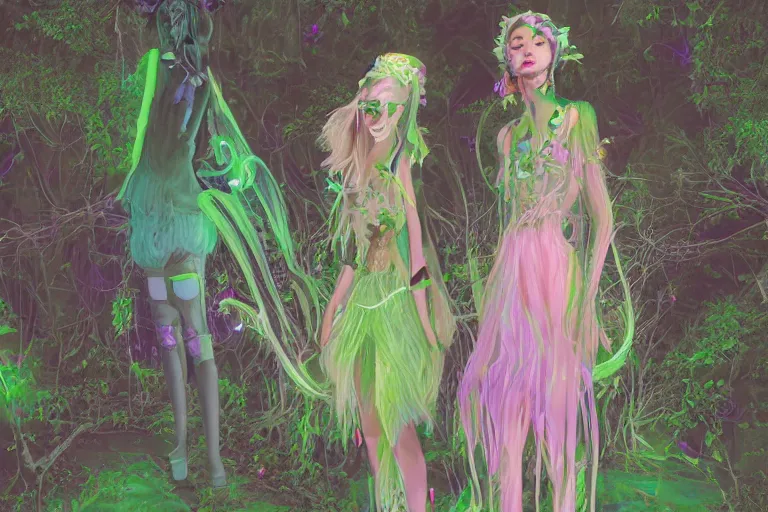 Image similar to fantasy ethereal forestfolk cybernetic fairy fashion zine