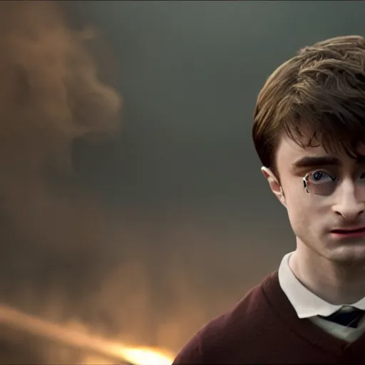 Image similar to daniel radcliffe as harry potter, smoking a fat blunt, closeup, smoke cloud, photorealistic, cinematic lighting