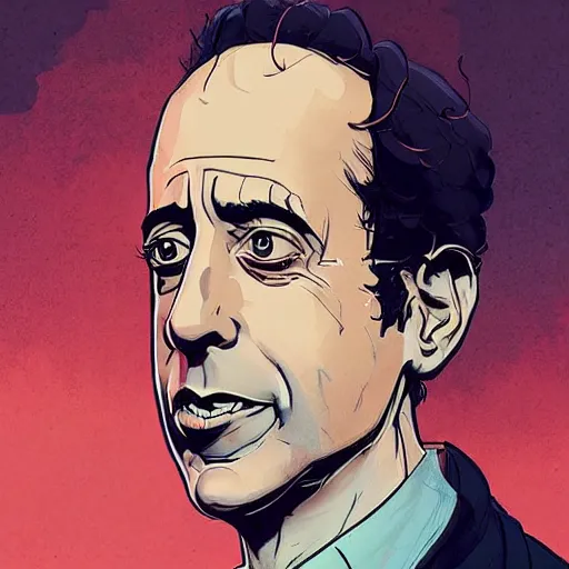 Image similar to a study of cell shaded portrait of jerry seinfeld concept art, llustration, post grunge, concept art by josan gonzales and wlop, by james jean, Victo ngai, David Rubín, Mike Mignola, Laurie Greasley, highly detailed, sharp focus, alien, Trending on Artstation, HQ, deviantart, art by artgem