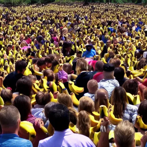 Image similar to a crowd of bananas worshipping a giant human