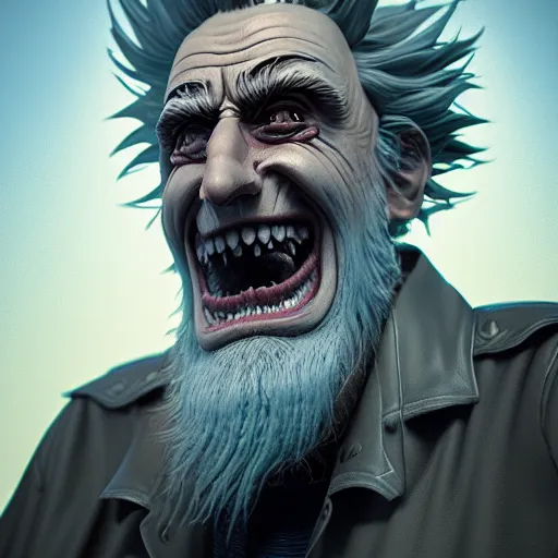 Prompt: apocalyptic rick sanchez portrait with ribbed face by gaston bussierre and charles vess and james jean and erik jones and rhads, 3 d octane render, beautiful fine face features, intricate high details, sharp, ultradetailed