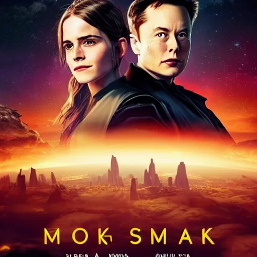 Image similar to elon musk and emma watson on epic sci fi movie poster 4k