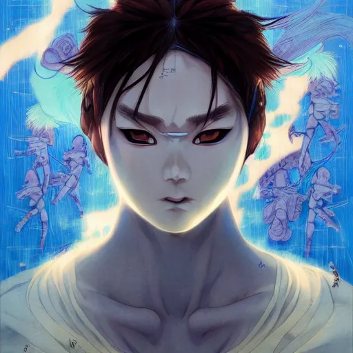 Image similar to prompt : ninja portrait soft light painted by james jean and katsuhiro otomo and erik jones, inspired by evangeleon anime, smooth face feature, intricate oil painting, high detail illustration, sharp high detail, manga and anime 1 9 9 0