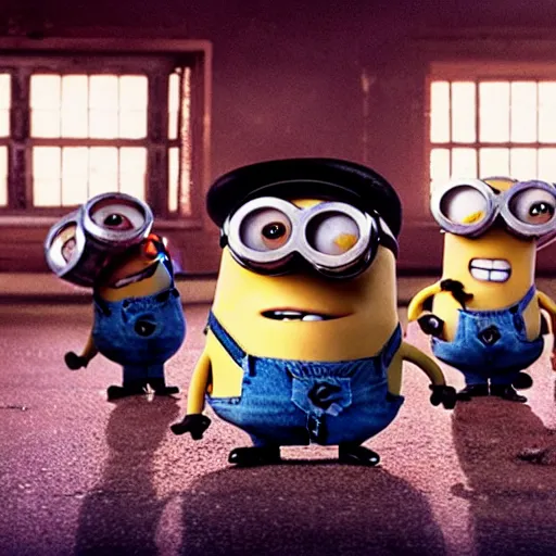 Prompt: the movie se7en!!!!!!!!! starring minions, movie still, directed by David fincher