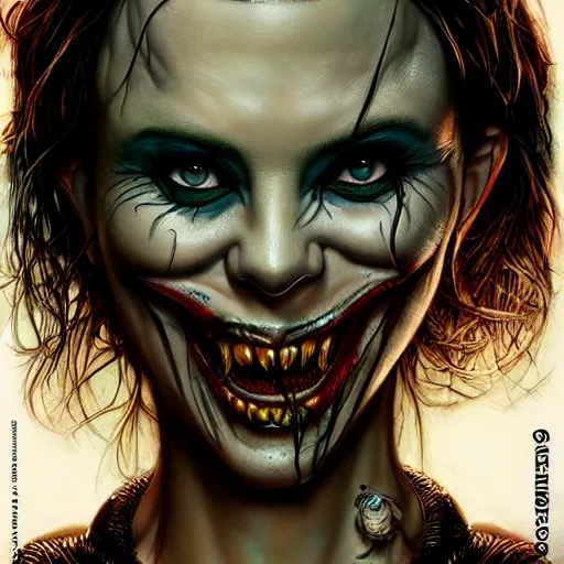 Image similar to lofi scorn giger alien venom joker steampunk portrait of scarlett johansson in bikini, Pixar style, by Tristan Eaton Stanley Artgerm and Tom Bagshaw.