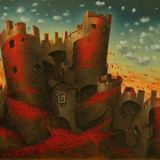 Image similar to the fortress of misfortune, surrealist landscape painting