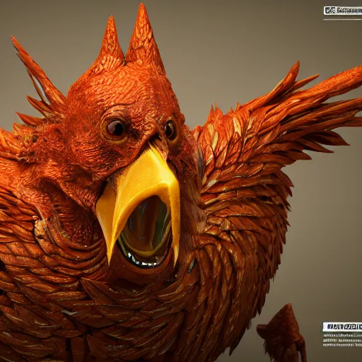 Image similar to evil steel chicken, hyper detailed, photorealistic, octane render, trending at cgstation, rule of thirds, 8 k.