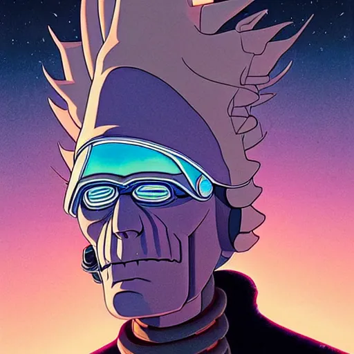 Image similar to 1 0 7 7 bender futuristic rick sanchez futurama portrait by charles vess and james jean and erik jones and rhads, inspired by ghost in the shell, beautiful fine face features, intricate high details, sharp, ultradetailed